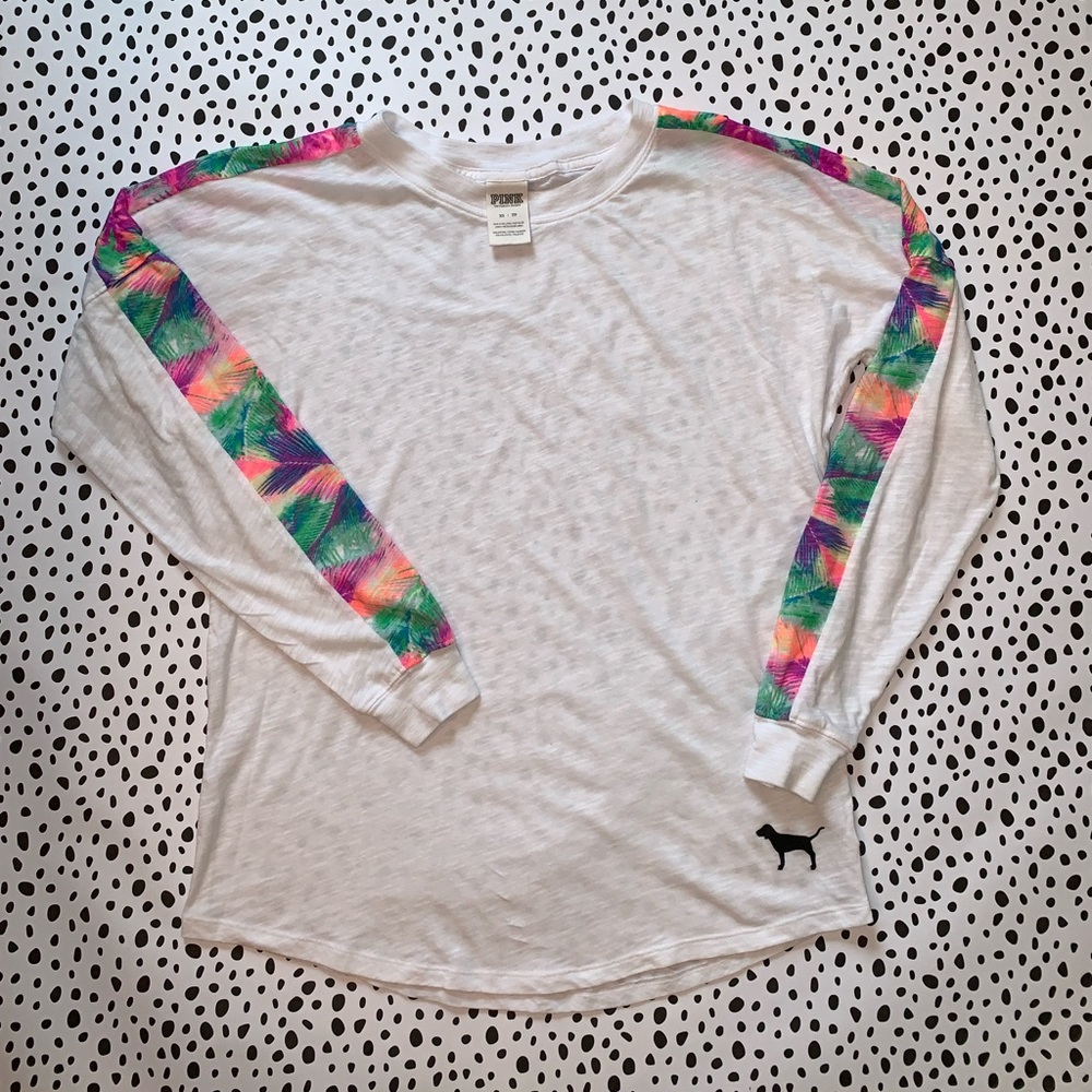 PINK VS long sleeve white shirt with Palm Print